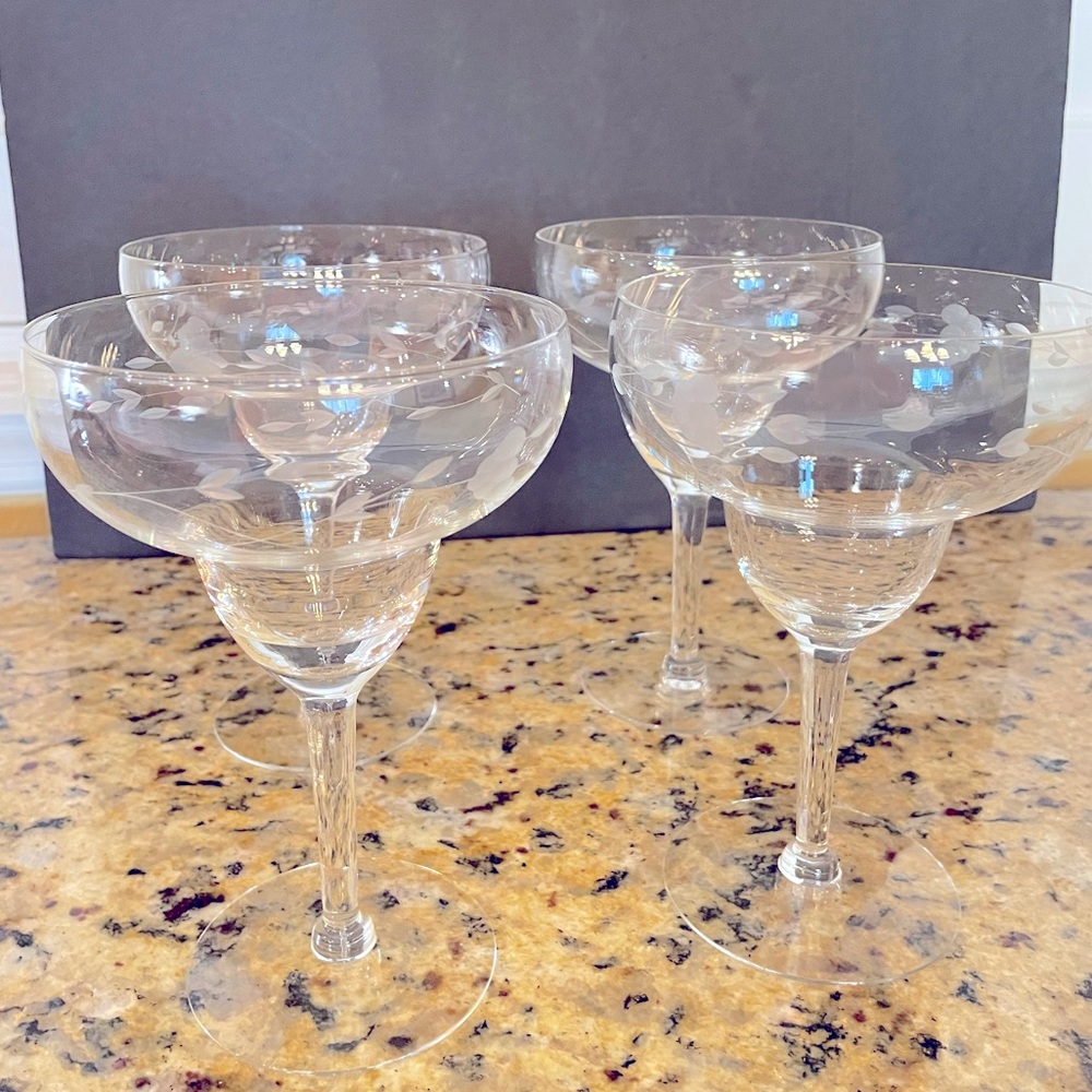 Set of 4 Vintage PRINCESS HOUSE 80s/90s Crystal Clear Margarita Glasses